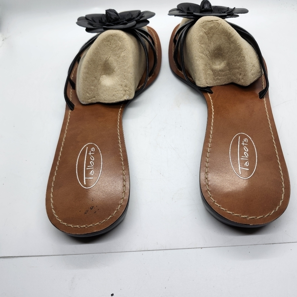 Talbots Black and Tan Floral Sandals Slip-On Style Sz 9b - Picture 3 of 7